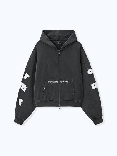 FLOATING LETTERS ZIP UP - VINTAGE BLACK