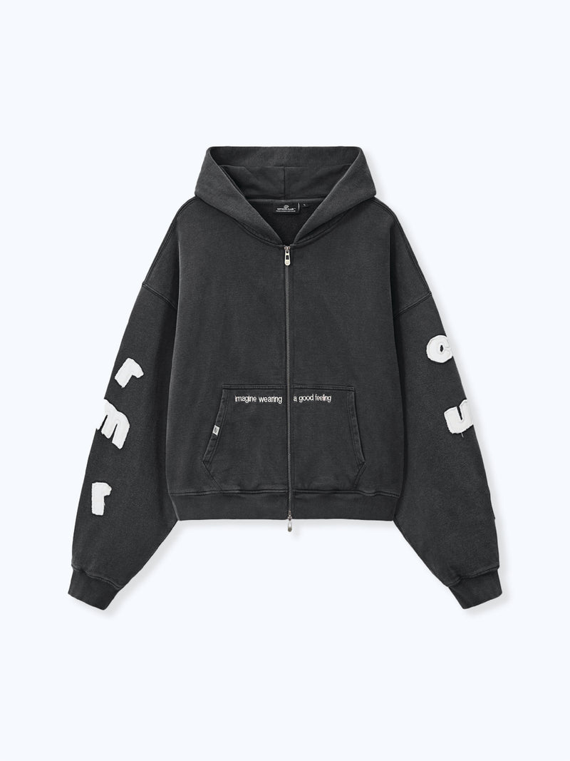 FLOATING LETTERS ZIP UP - VINTAGE BLACK