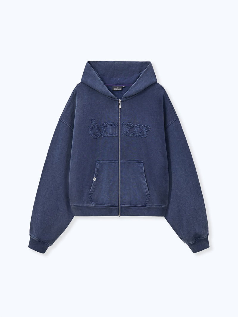 DISTRESSED LOGO ZIP UP - NAVY
