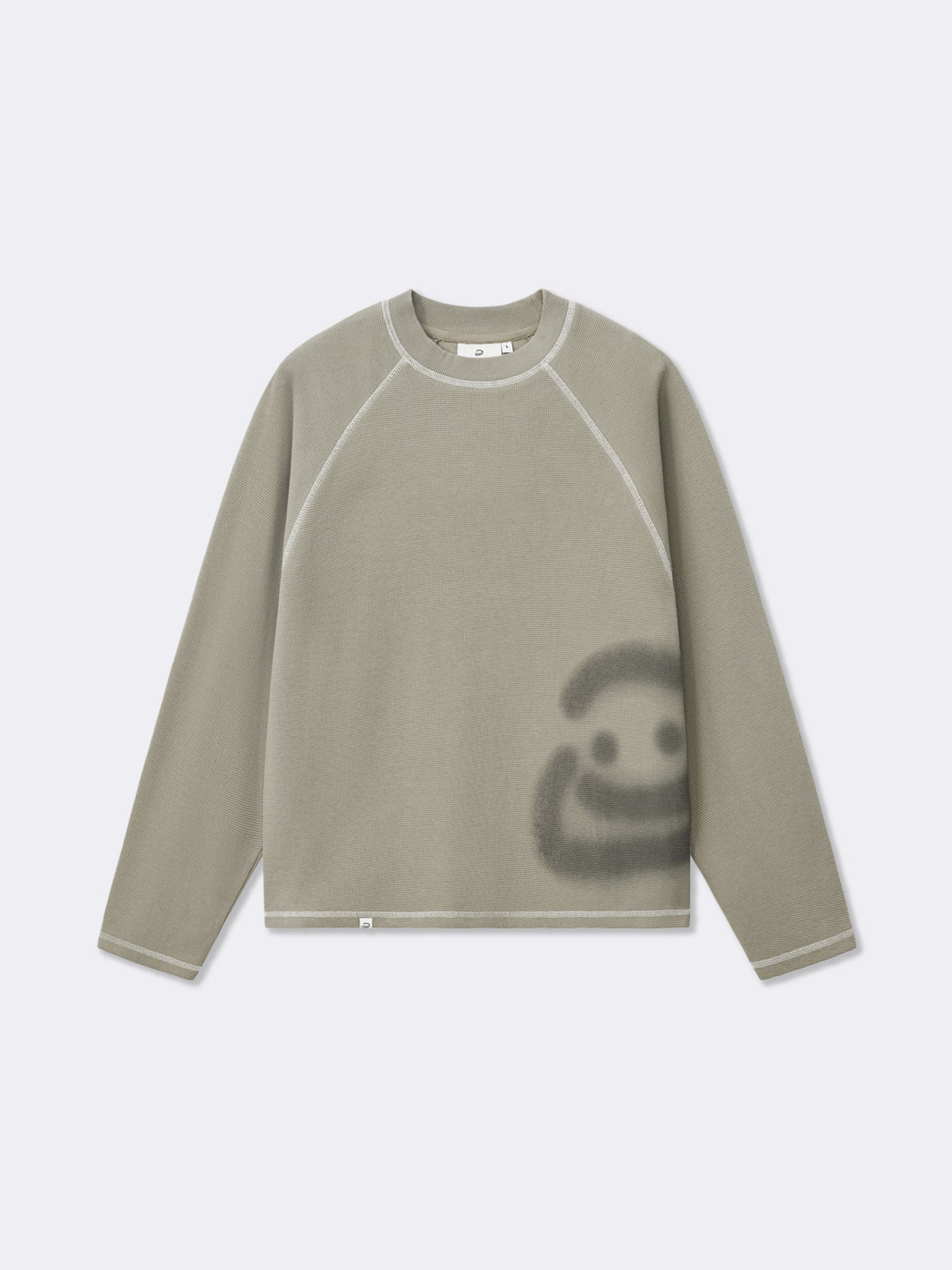 SMILEY WAFFLE LONG SLEEVE TEE - SAGE SMOKE