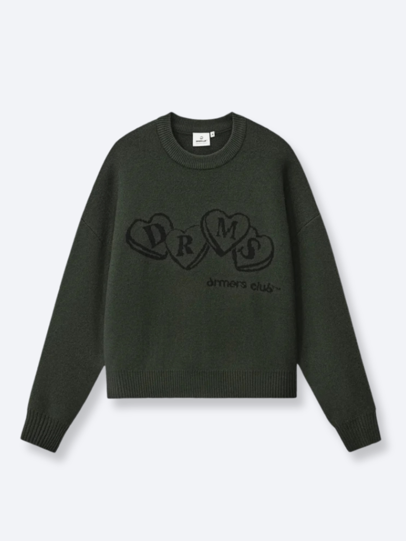 HEART KNIT SWEATER - DEEP OLIVE – DRMERS CLUB