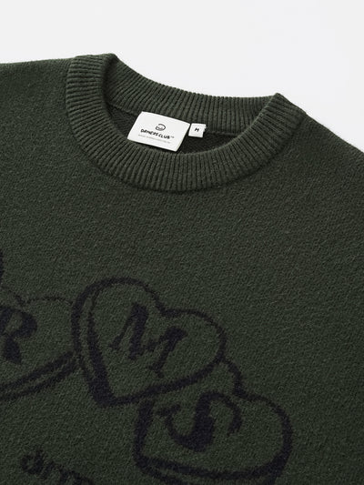 HEART KNIT SWEATER - DEEP OLIVE