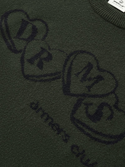 HEART KNIT SWEATER - DEEP OLIVE