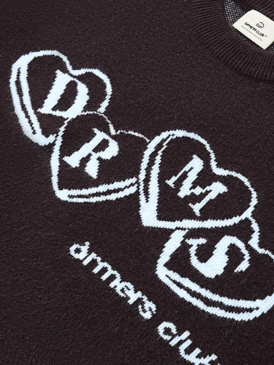 HEART KNIT SWEATER - DARK BROWN