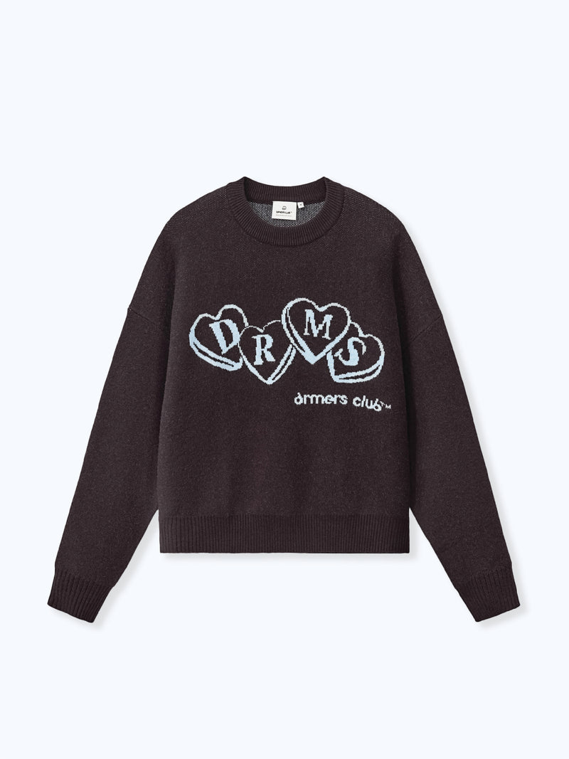 HEART KNIT SWEATER - DARK BROWN
