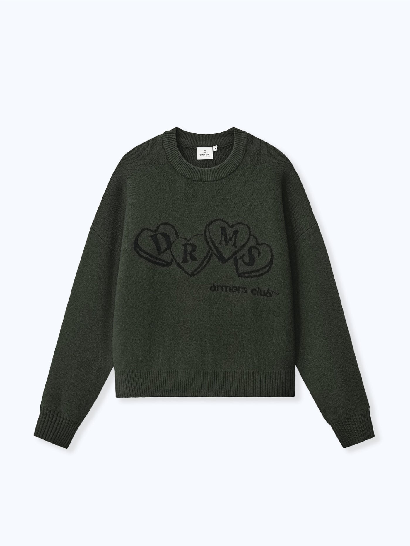 HEART KNIT SWEATER - DEEP OLIVE