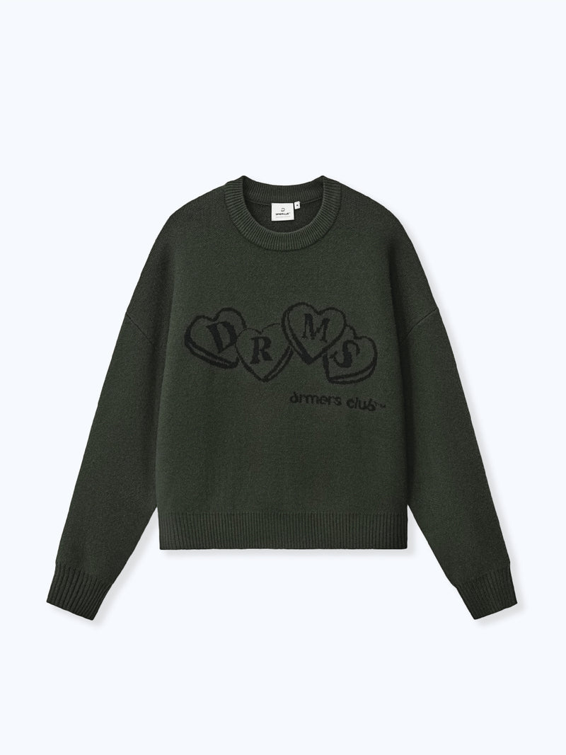HEART KNIT SWEATER - DEEP OLIVE