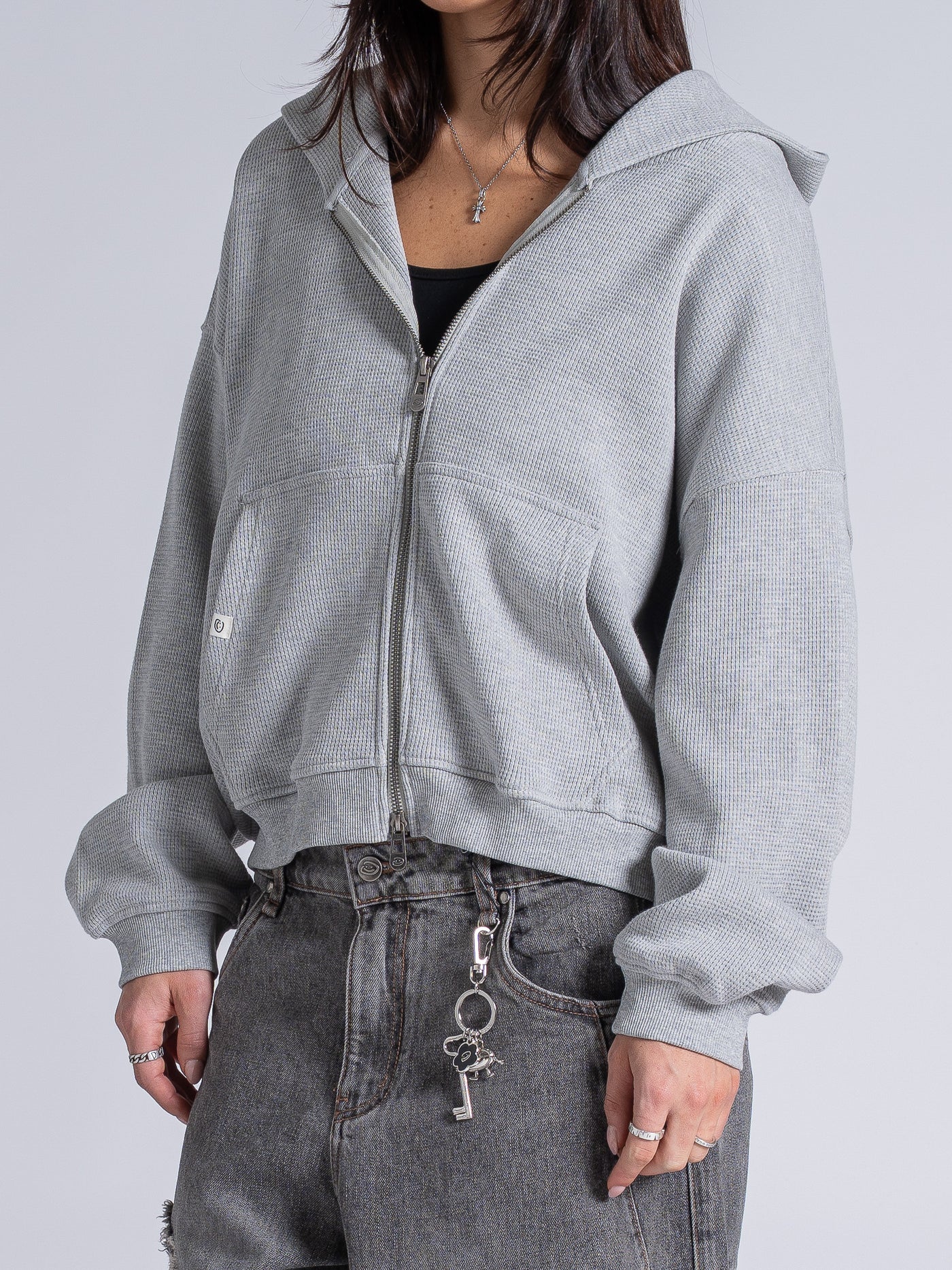 WAFFLE ZIP HOODIE - HEATHER GREY – DRMERS CLUB