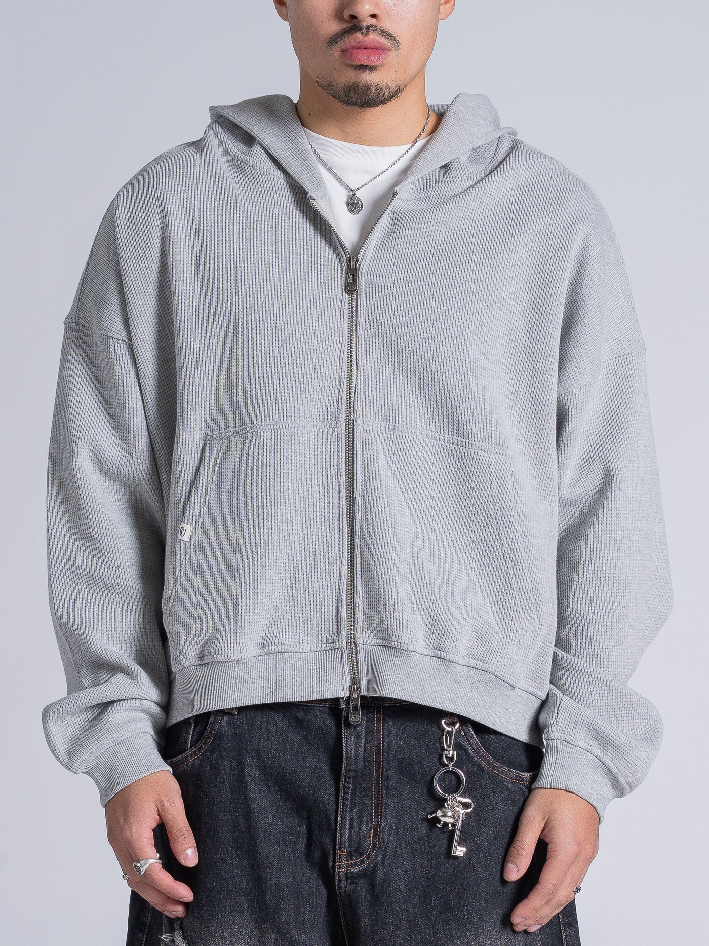 WAFFLE ZIP HOODIE - HEATHER GREY – DRMERS CLUB