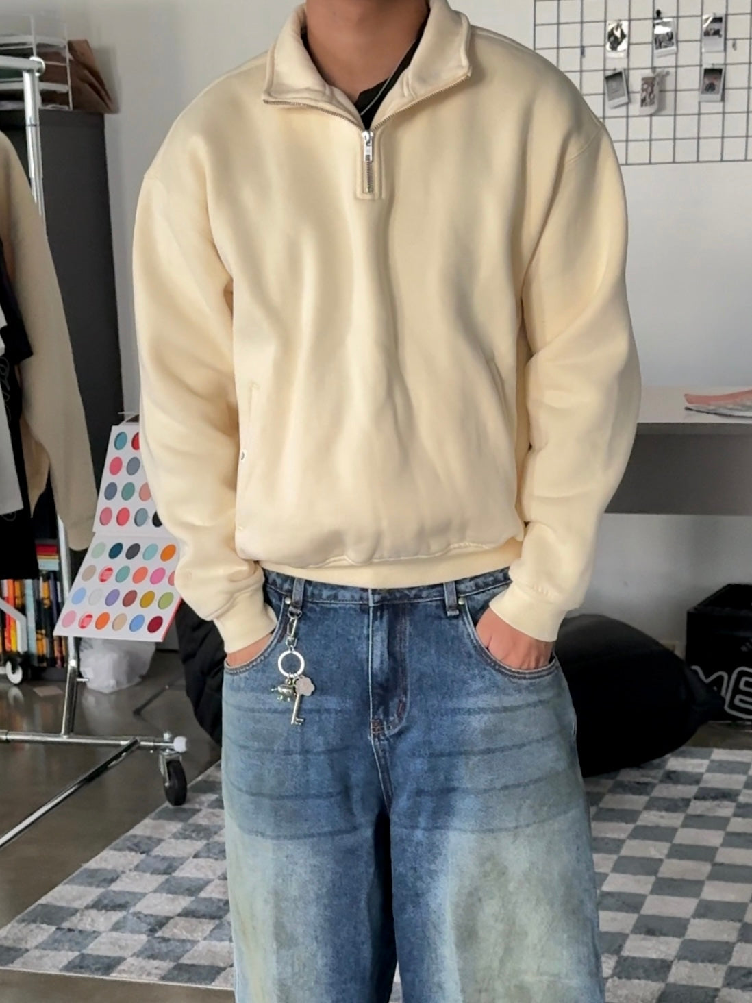 QUARTER ZIP FLEECE - CREAM