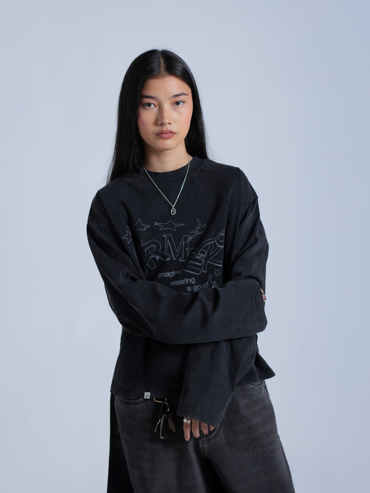 LINEWORK LONG SLEEVE TEE - BLACK