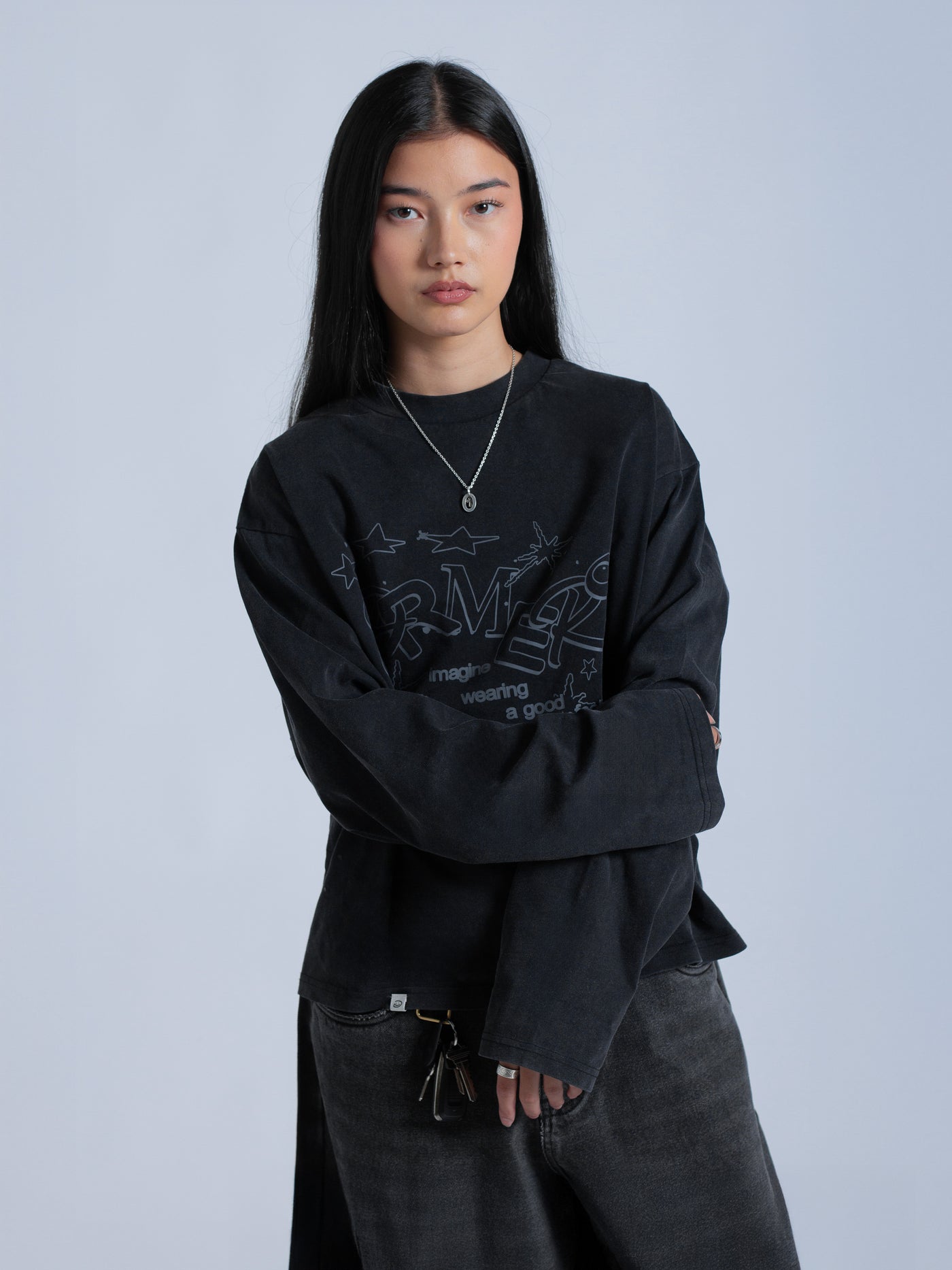 LINEWORK LONG SLEEVE TEE - BLACK