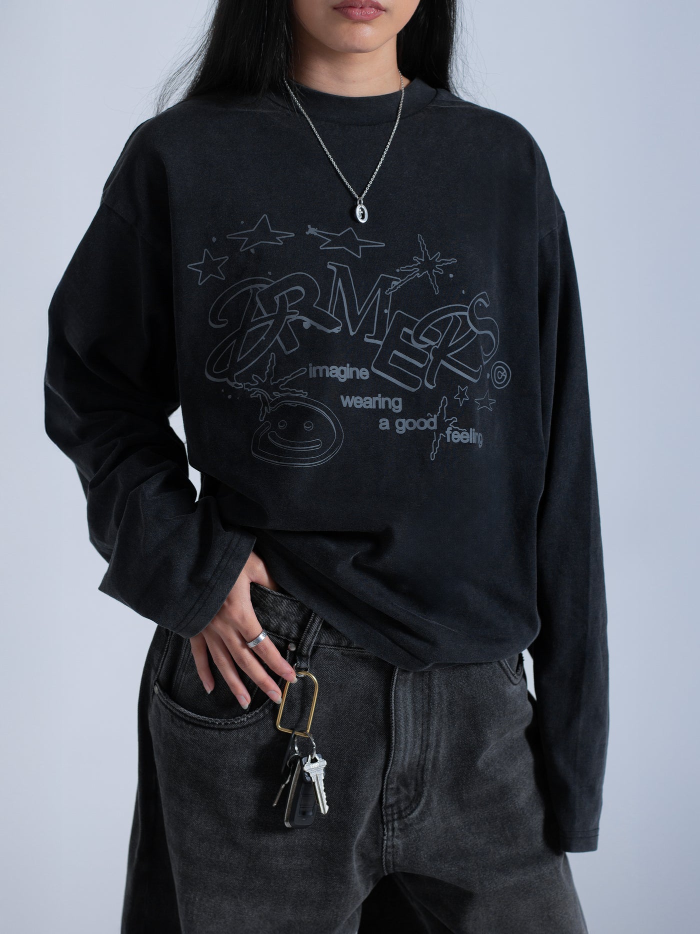 LINEWORK LONG SLEEVE TEE - BLACK