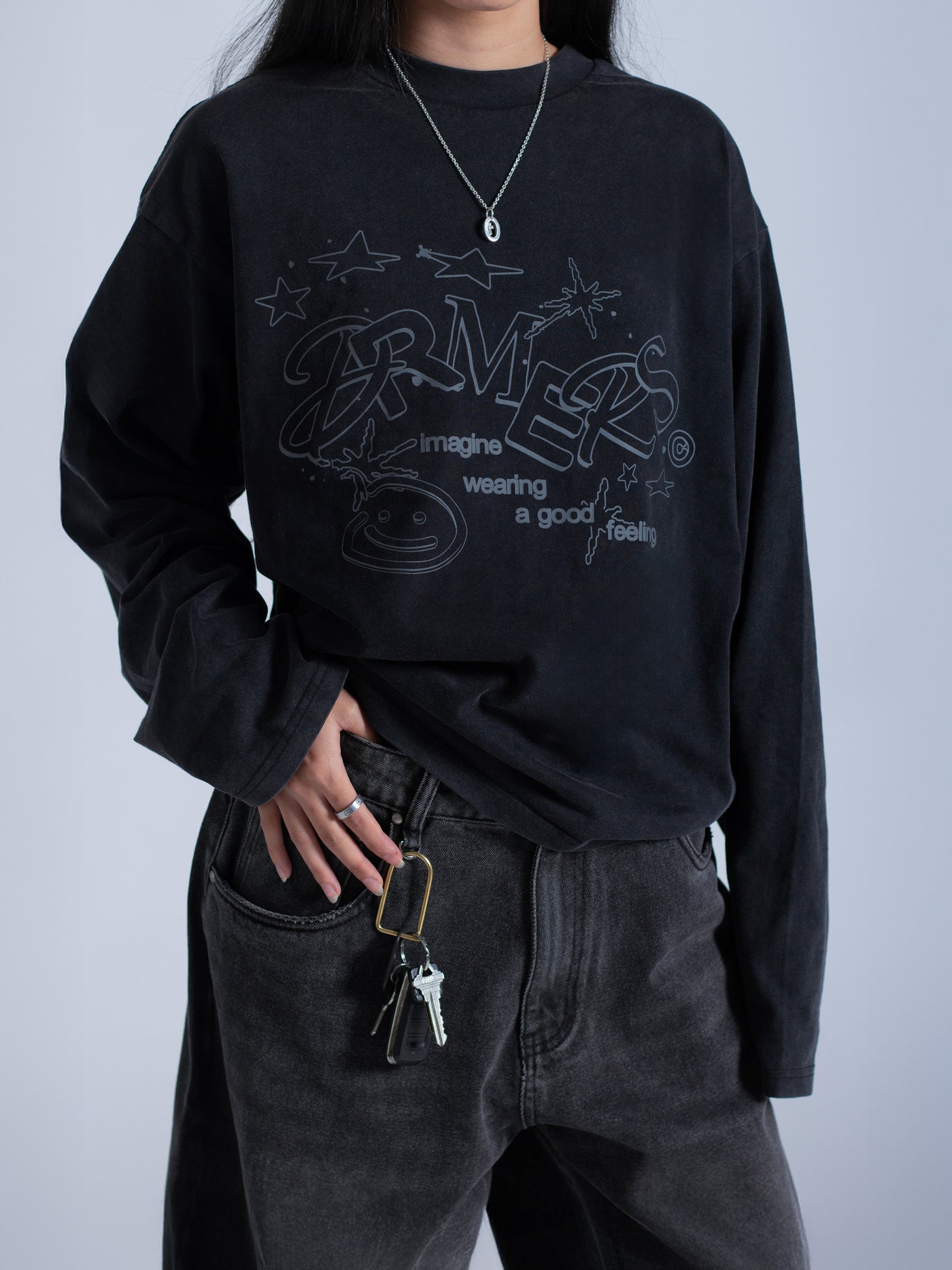 LINEWORK LONG SLEEVE TEE - BLACK