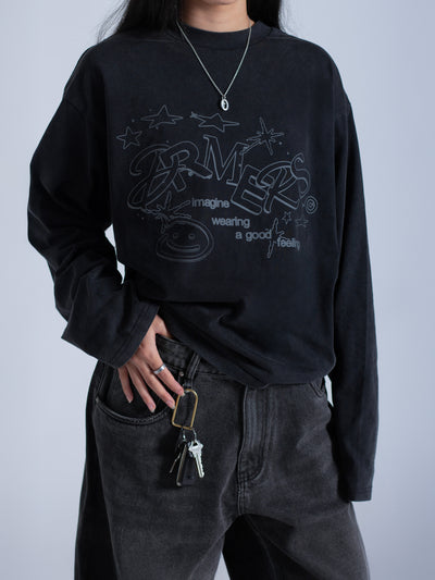 LINEWORK LONG SLEEVE TEE - BLACK