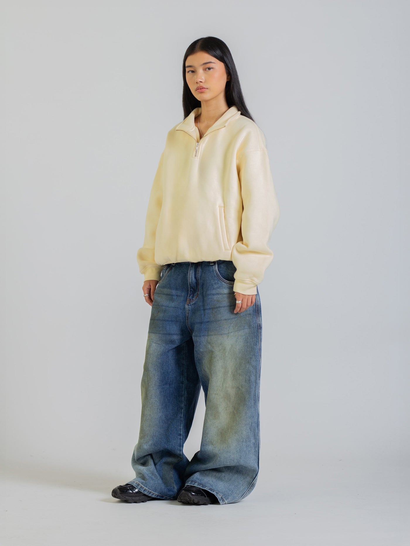 QUARTER ZIP FLEECE - CREAM