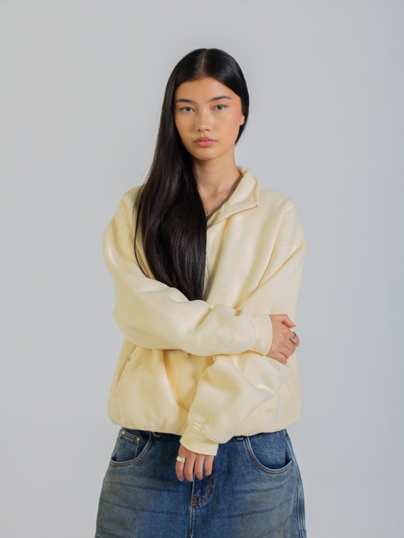 QUARTER ZIP FLEECE - CREAM