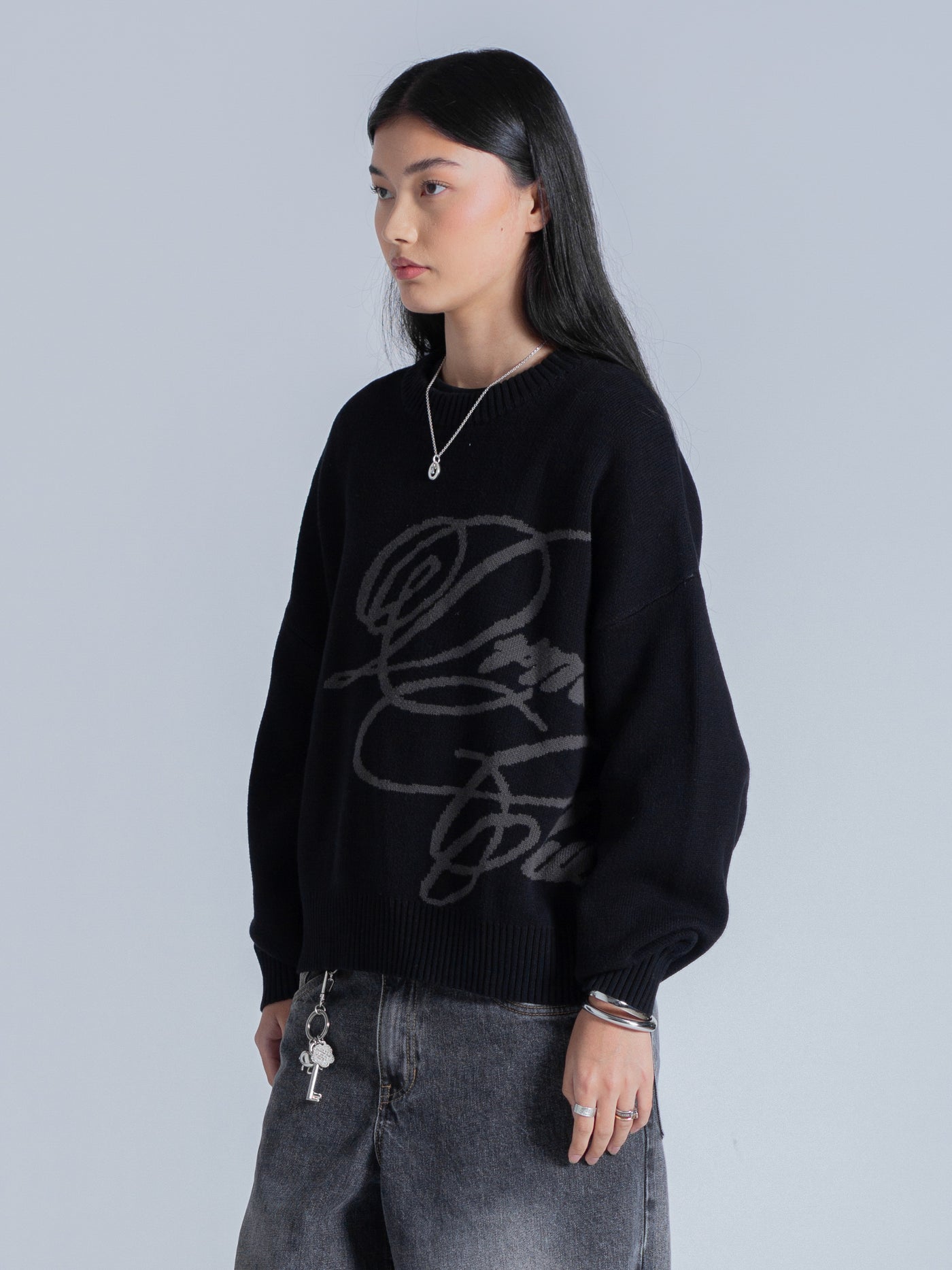 CURSIVE TEXT KNIT - BLACK – DRMERS CLUB
