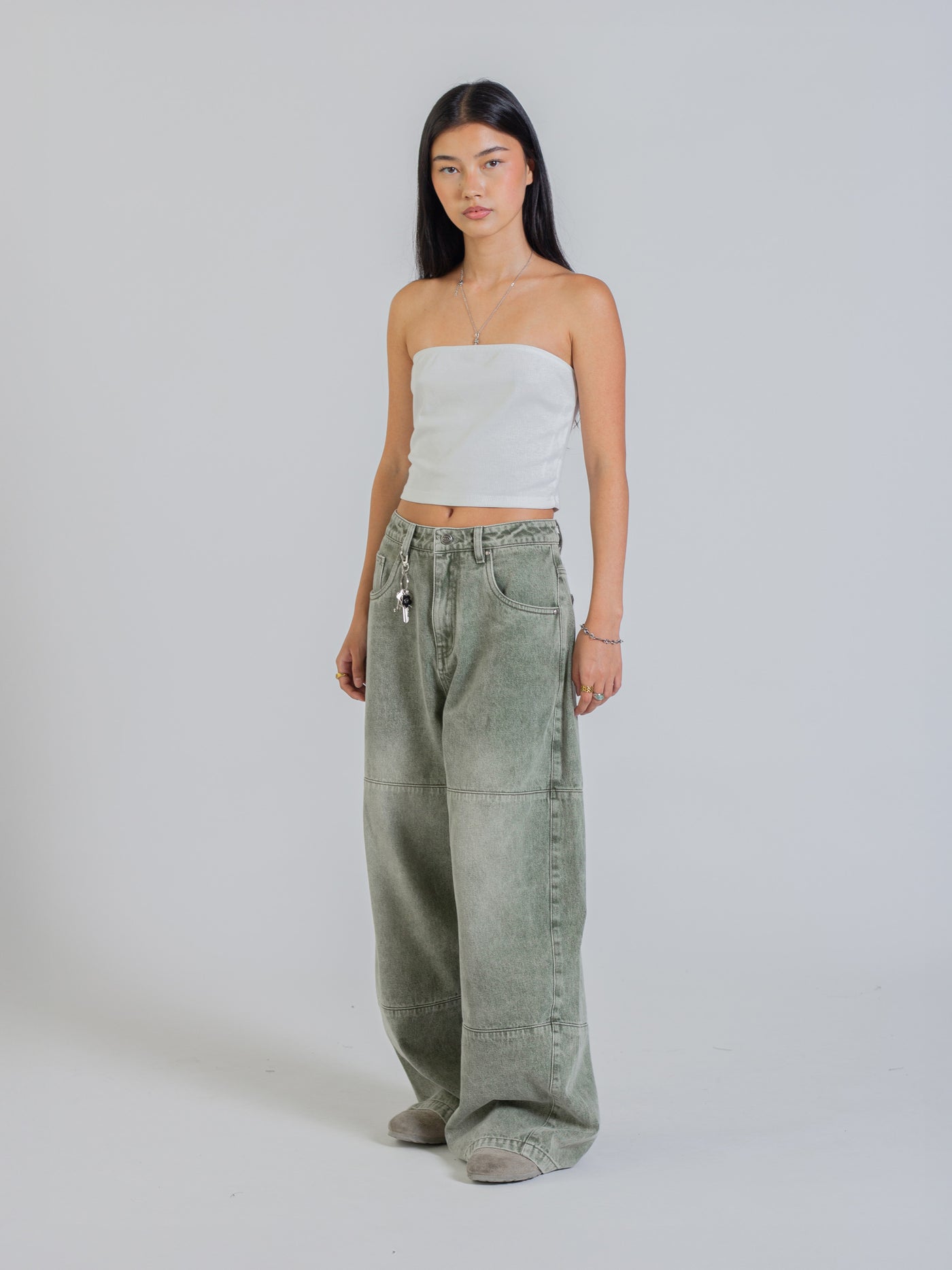 PANEL DENIM JEANS - WASHED GREEN