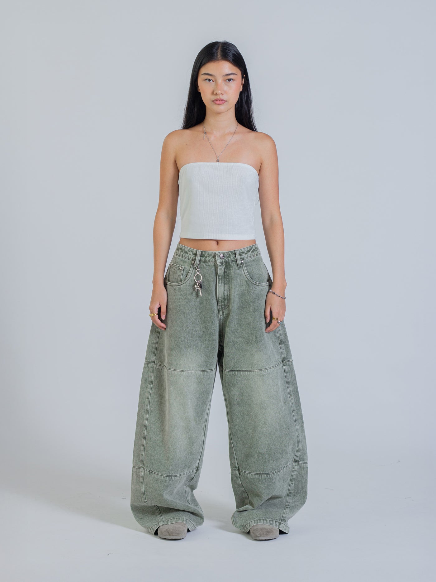 PANEL DENIM JEANS - WASHED GREEN