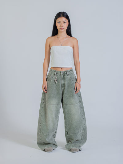 PANEL DENIM JEANS - WASHED GREEN