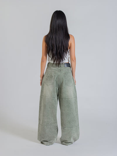 PANEL DENIM JEANS - WASHED GREEN