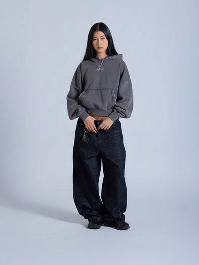 EMBROIDERED STARS HOODIE - WARM GREY