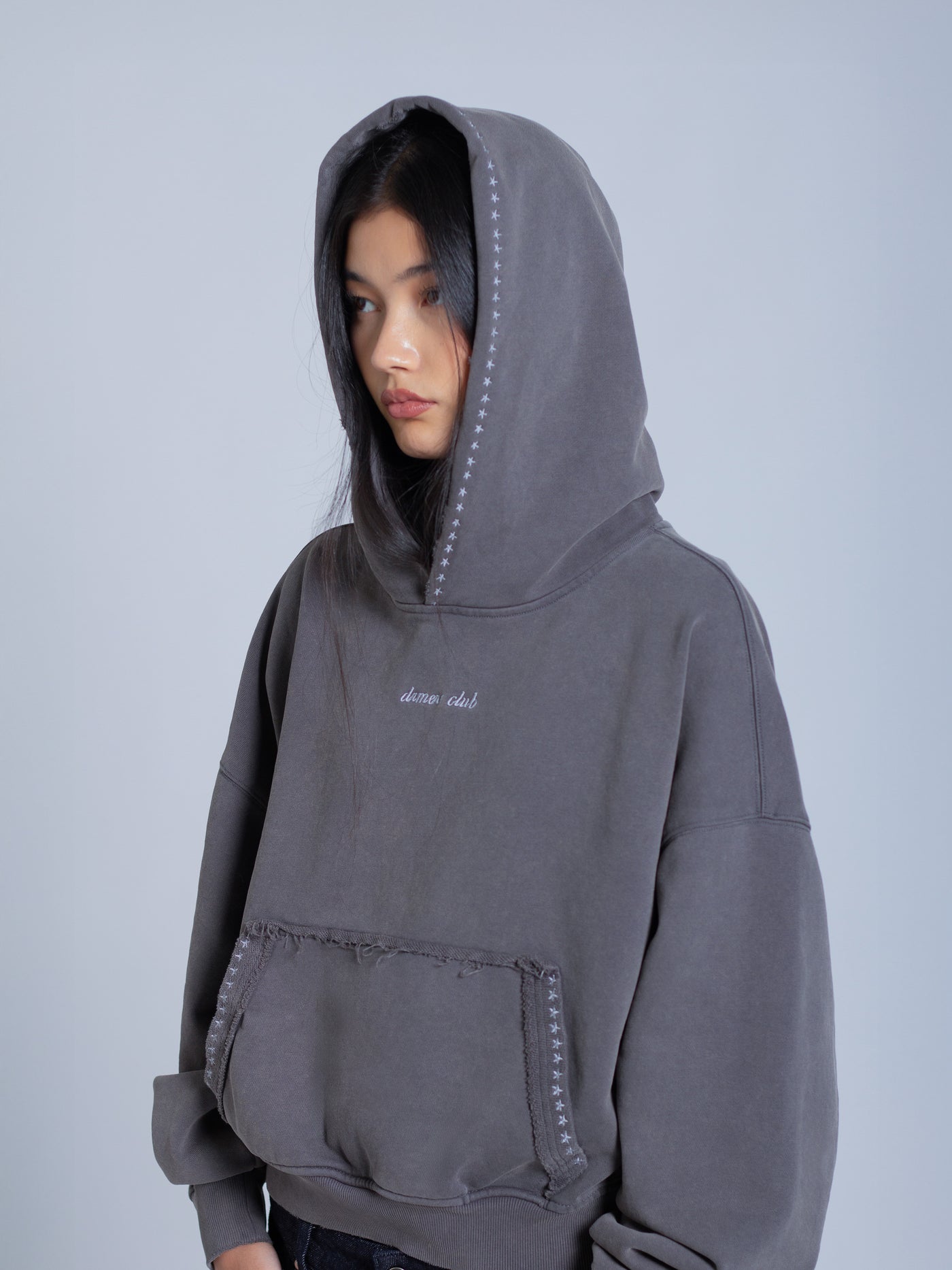 EMBROIDERED STARS HOODIE - WARM GREY