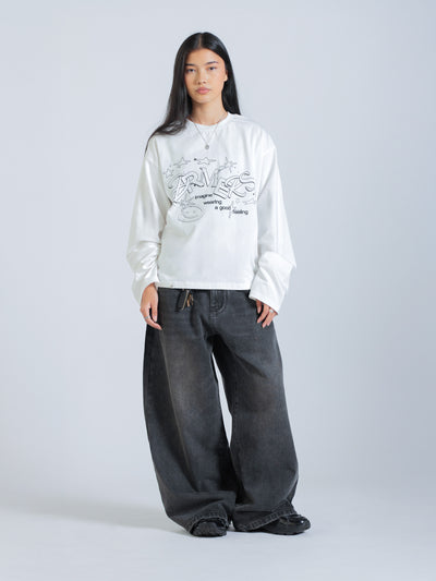 LINEWORK LONG SLEEVE TEE - WHITE