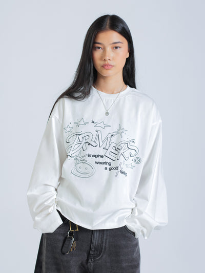 LINEWORK LONG SLEEVE TEE - WHITE
