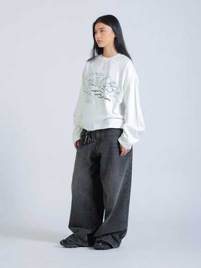 LINEWORK LONG SLEEVE TEE - WHITE