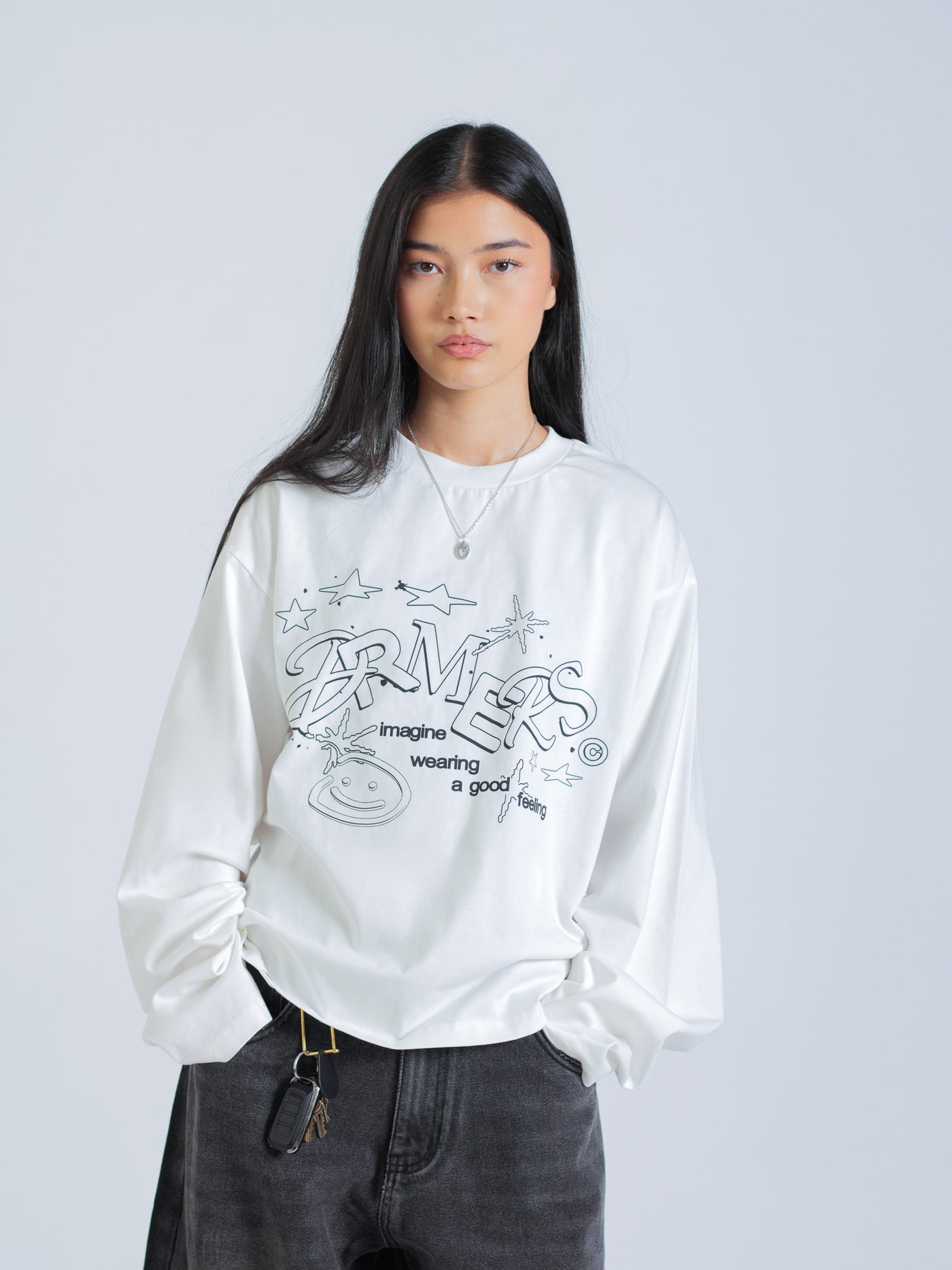 LINEWORK LONG SLEEVE TEE - WHITE