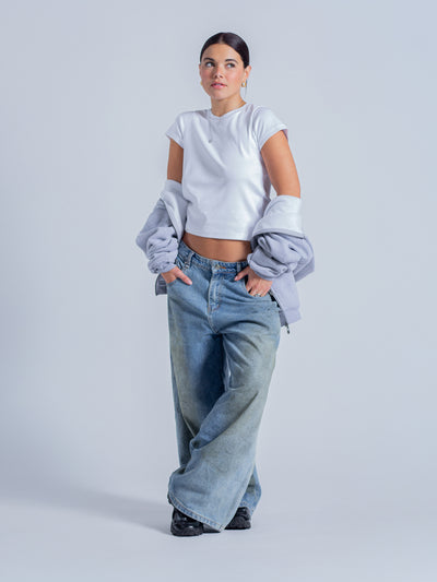 CROPPED-ISH BABY TEE - WHITE