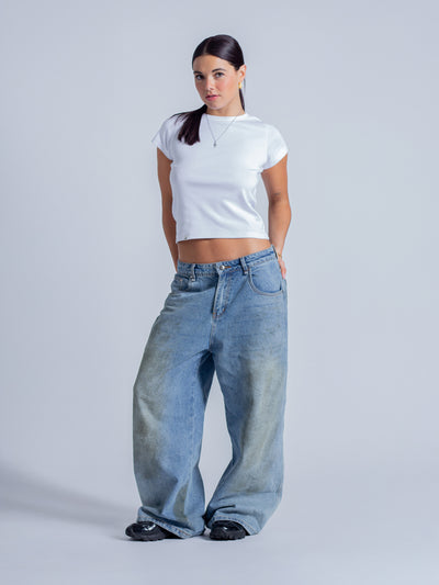 CROPPED-ISH BABY TEE - WHITE