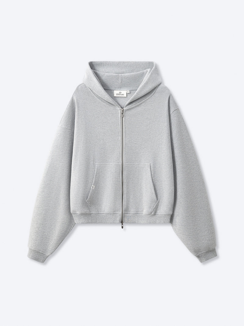 WAFFLE ZIP HOODIE - HEATHER GREY – DRMERS CLUB