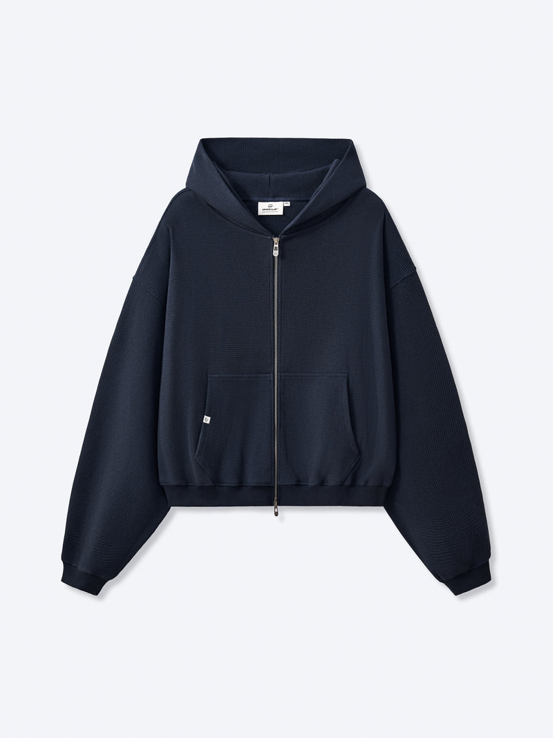 WAFFLE ZIP HOODIE - DARK NAVY – DRMERS CLUB