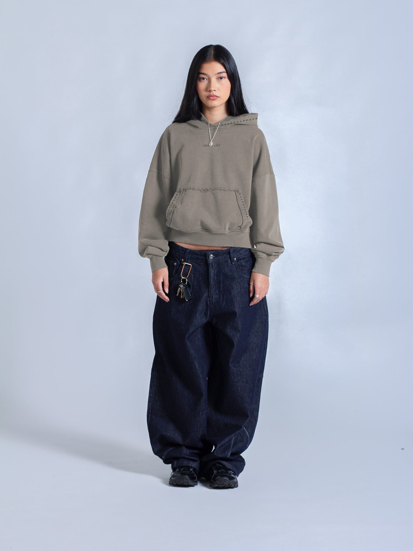 EMBROIDERED STARS HOODIE - FADED OLIVE