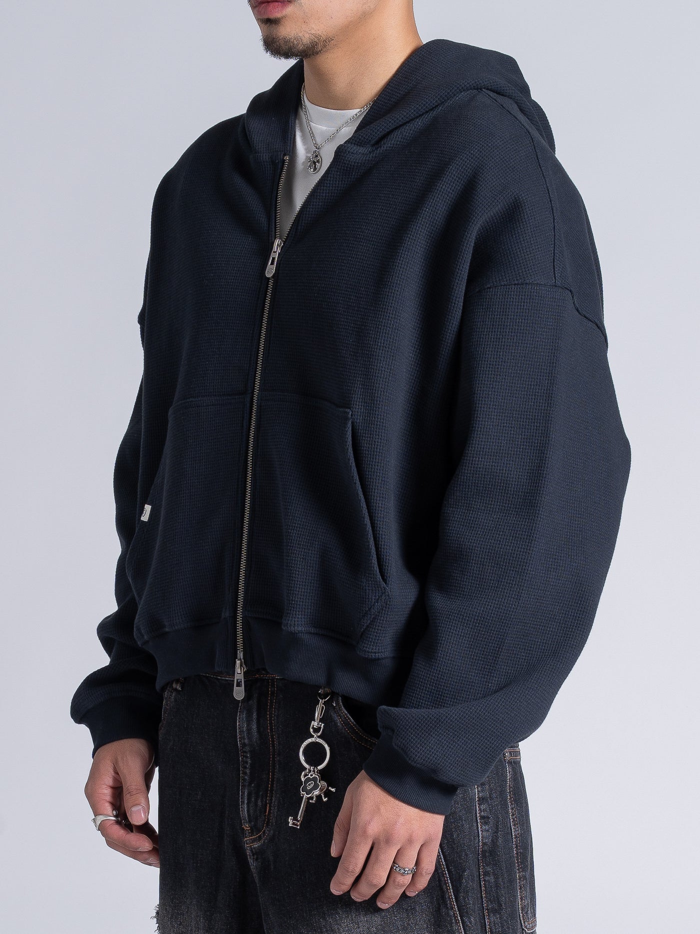 WAFFLE ZIP HOODIE - DARK NAVY – DRMERS CLUB