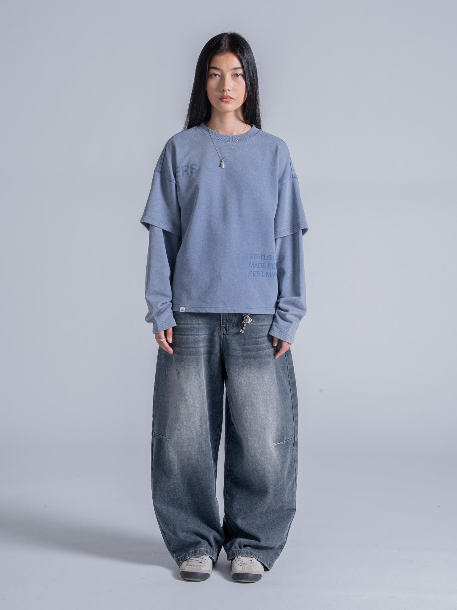 CUT OFF LAYERED TEE - VINTAGE PALE BLUE