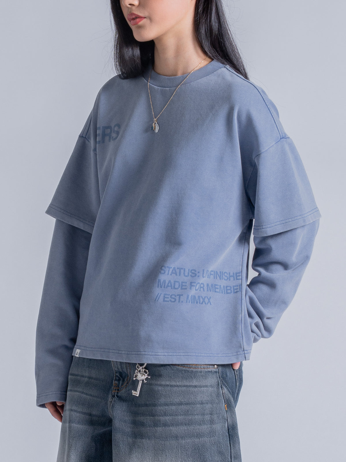 CUT OFF LAYERED TEE - VINTAGE PALE BLUE