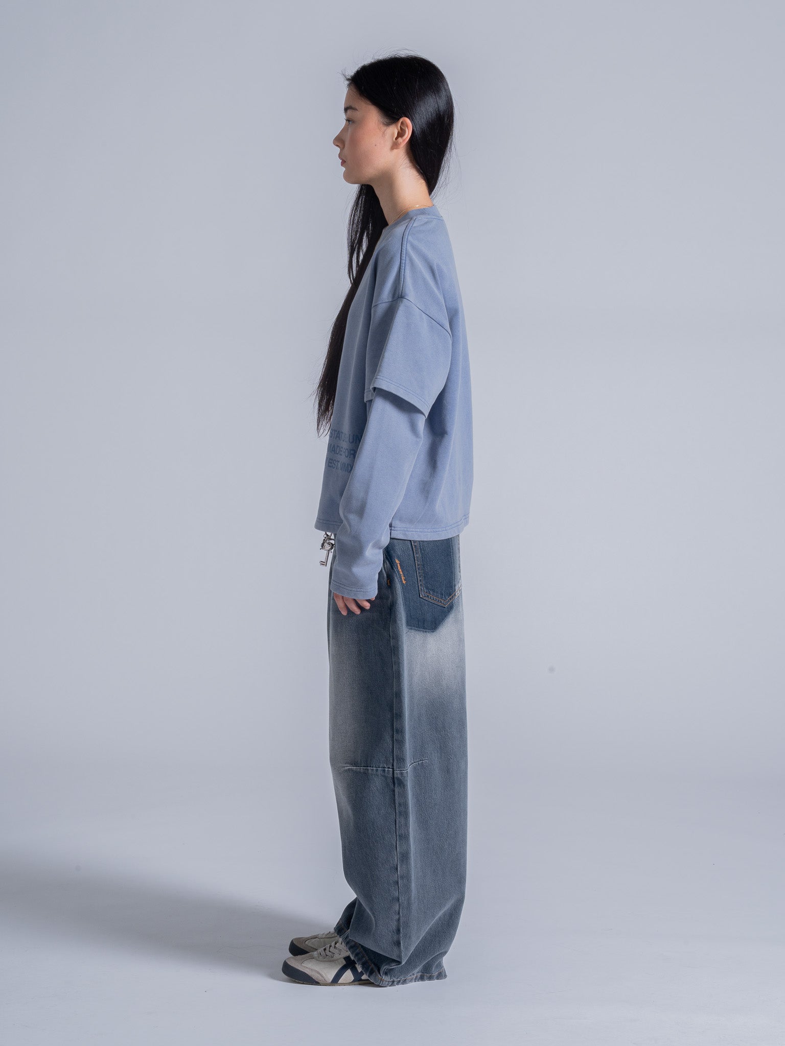 CUT OFF LAYERED TEE - VINTAGE PALE BLUE