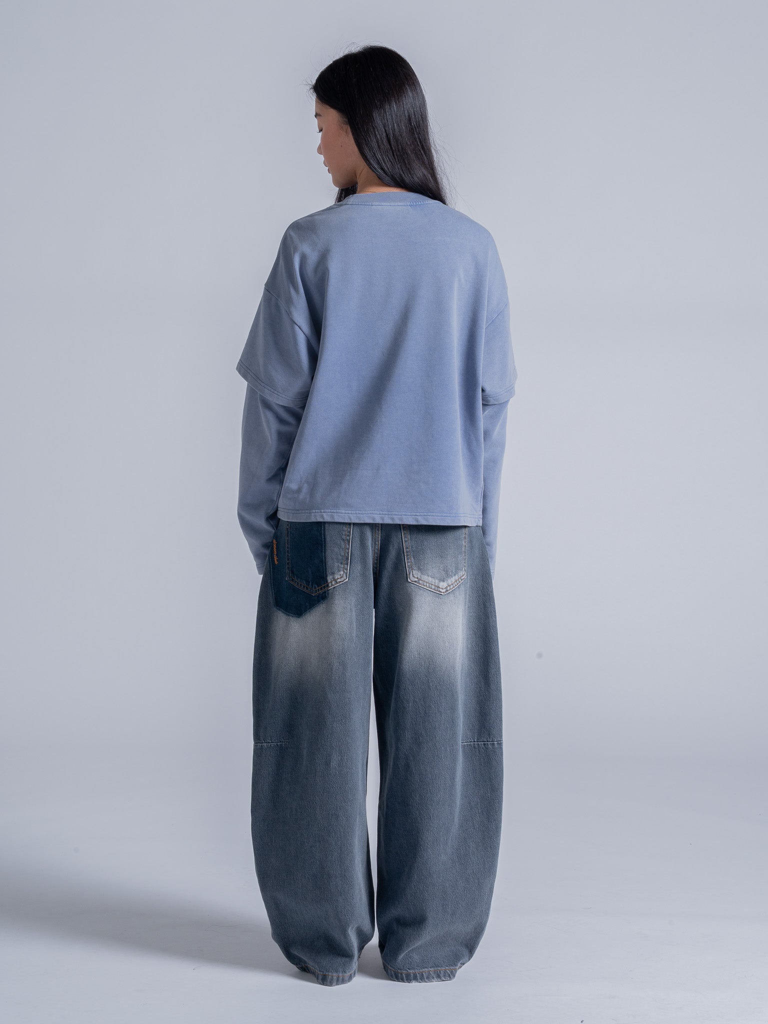 CUT OFF LAYERED TEE - VINTAGE PALE BLUE