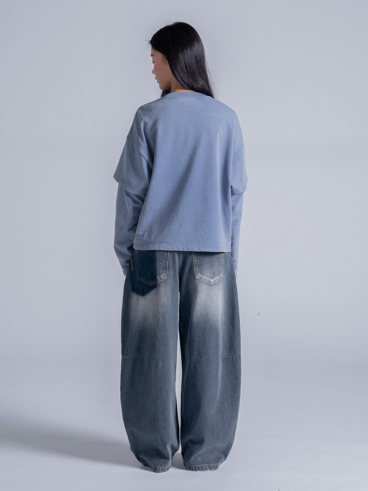 CUT OFF LAYERED TEE - VINTAGE PALE BLUE