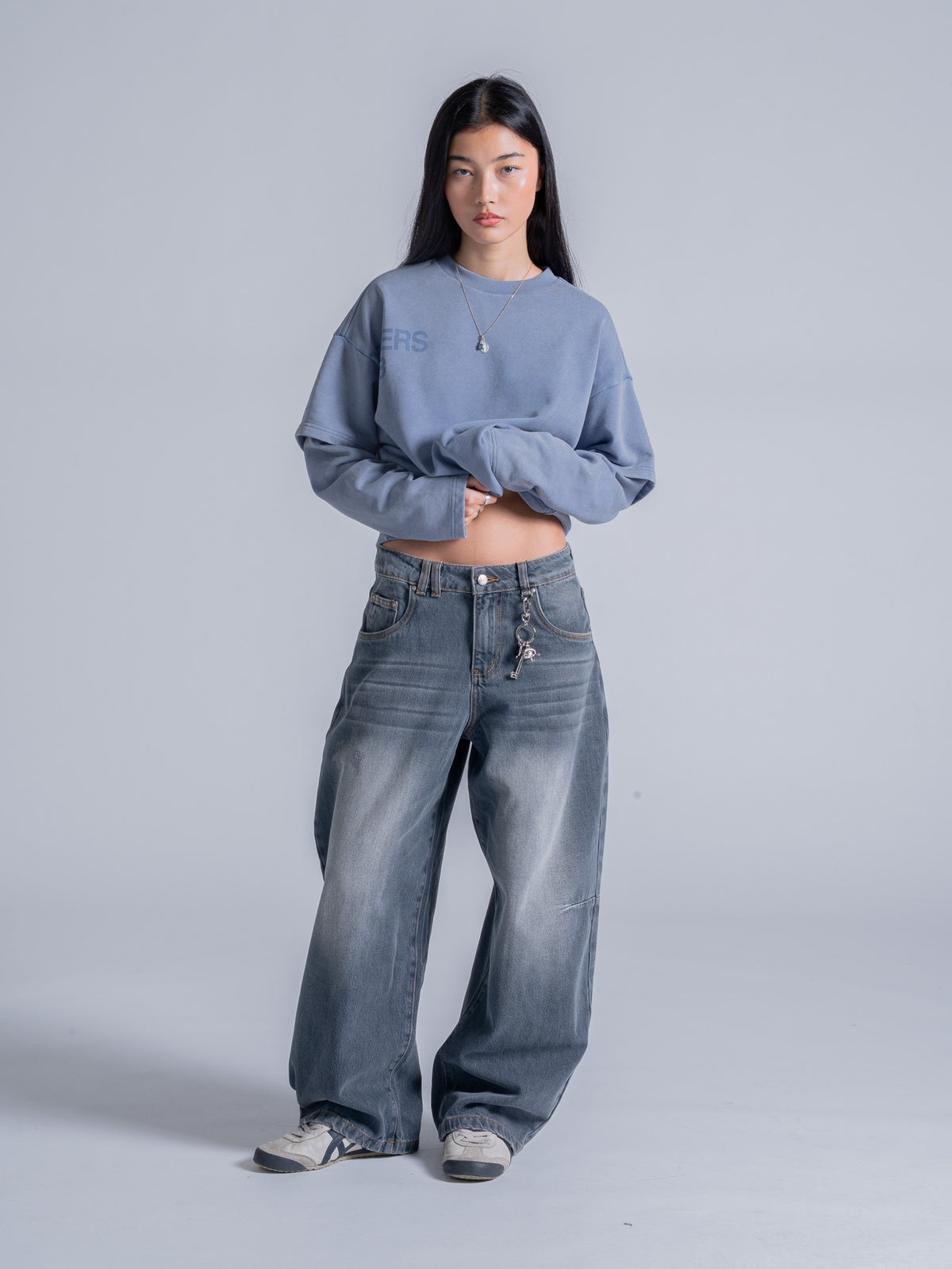 CUT OFF LAYERED TEE - VINTAGE PALE BLUE