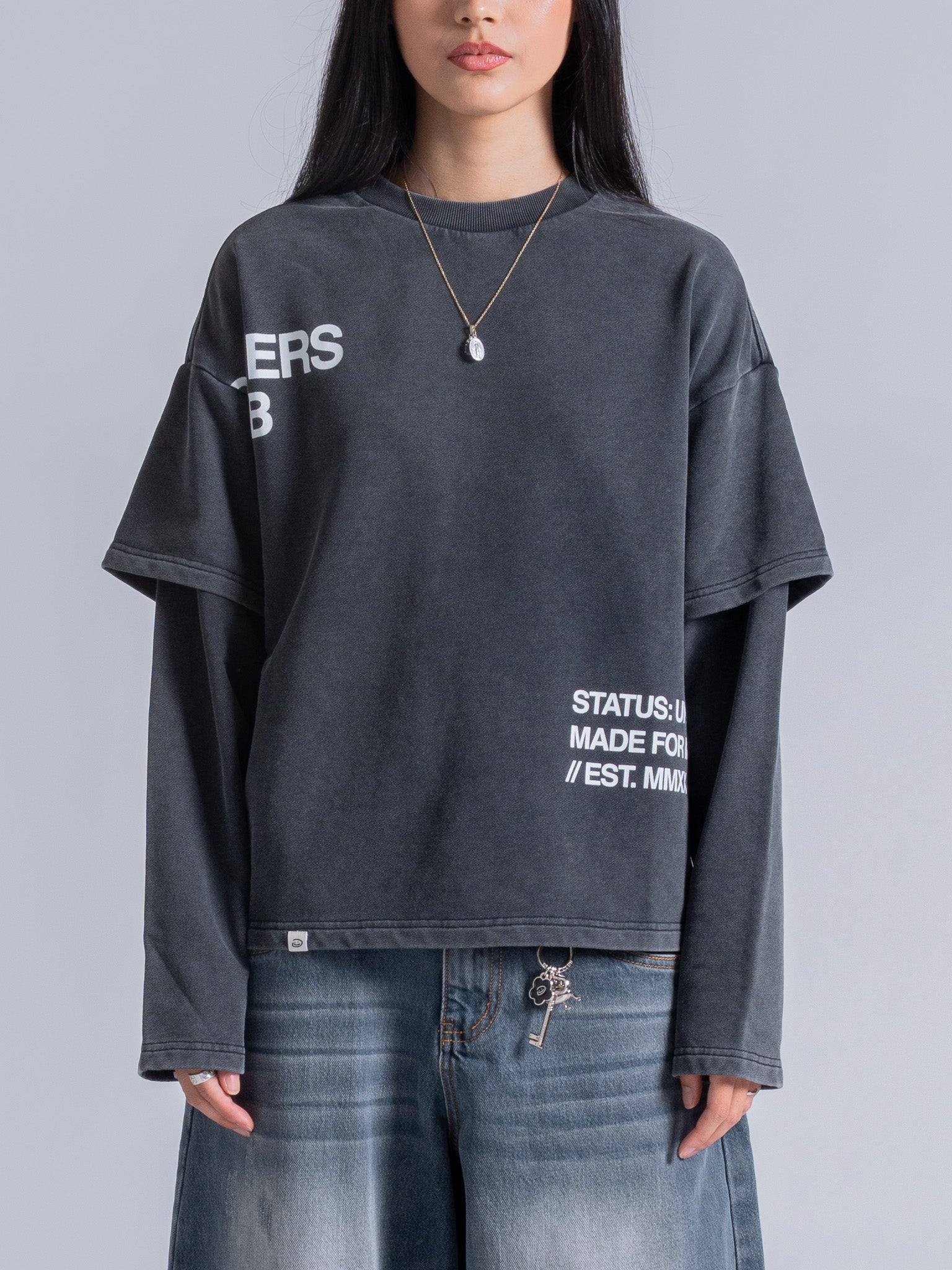 CUT OFF LAYERED TEE - VINTAGE BLACK