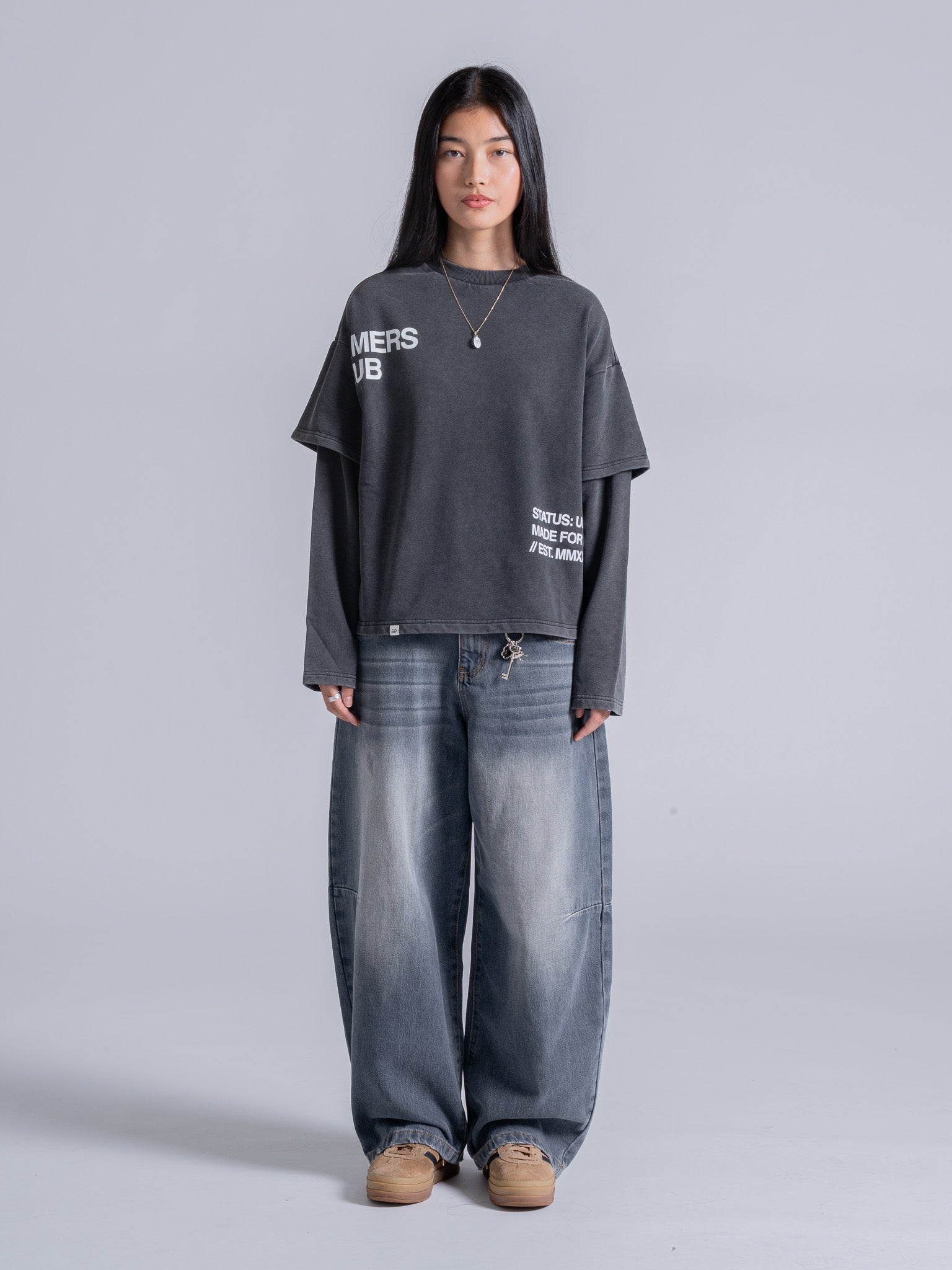CUT OFF LAYERED TEE - VINTAGE BLACK