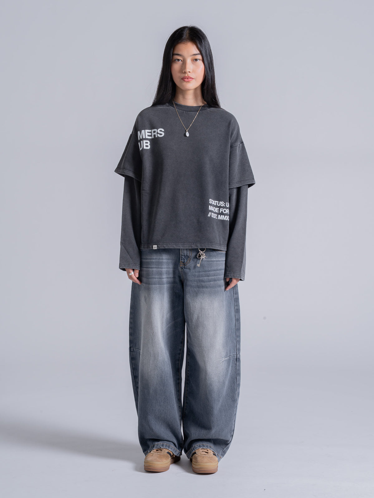 CUT OFF LAYERED TEE - VINTAGE BLACK