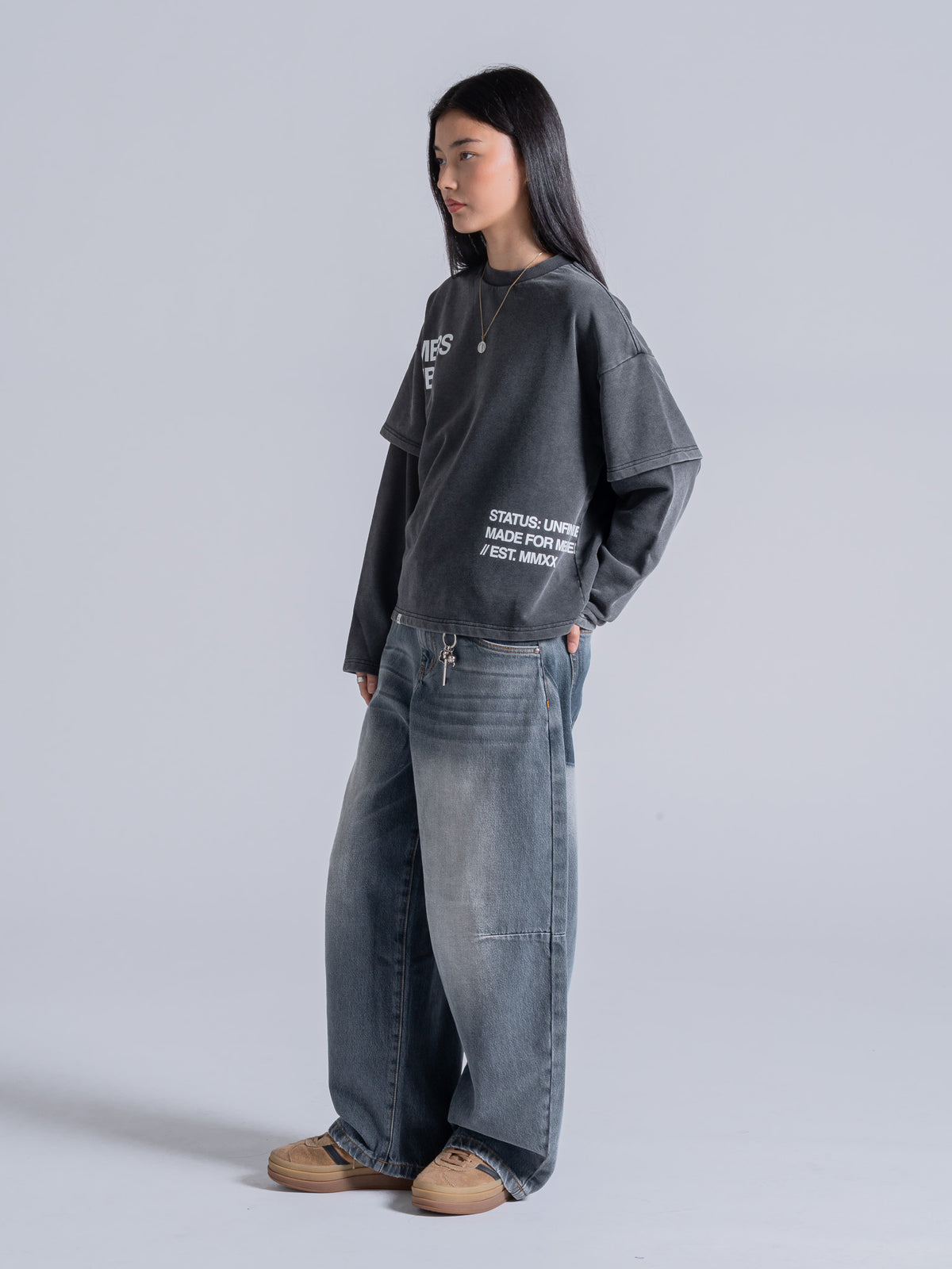CUT OFF LAYERED TEE - VINTAGE BLACK