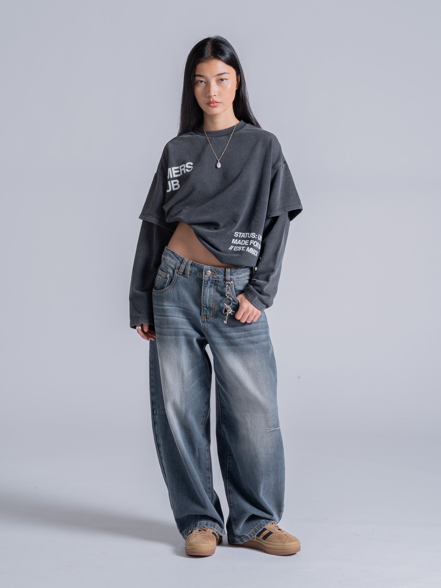 CUT OFF LAYERED TEE - VINTAGE BLACK