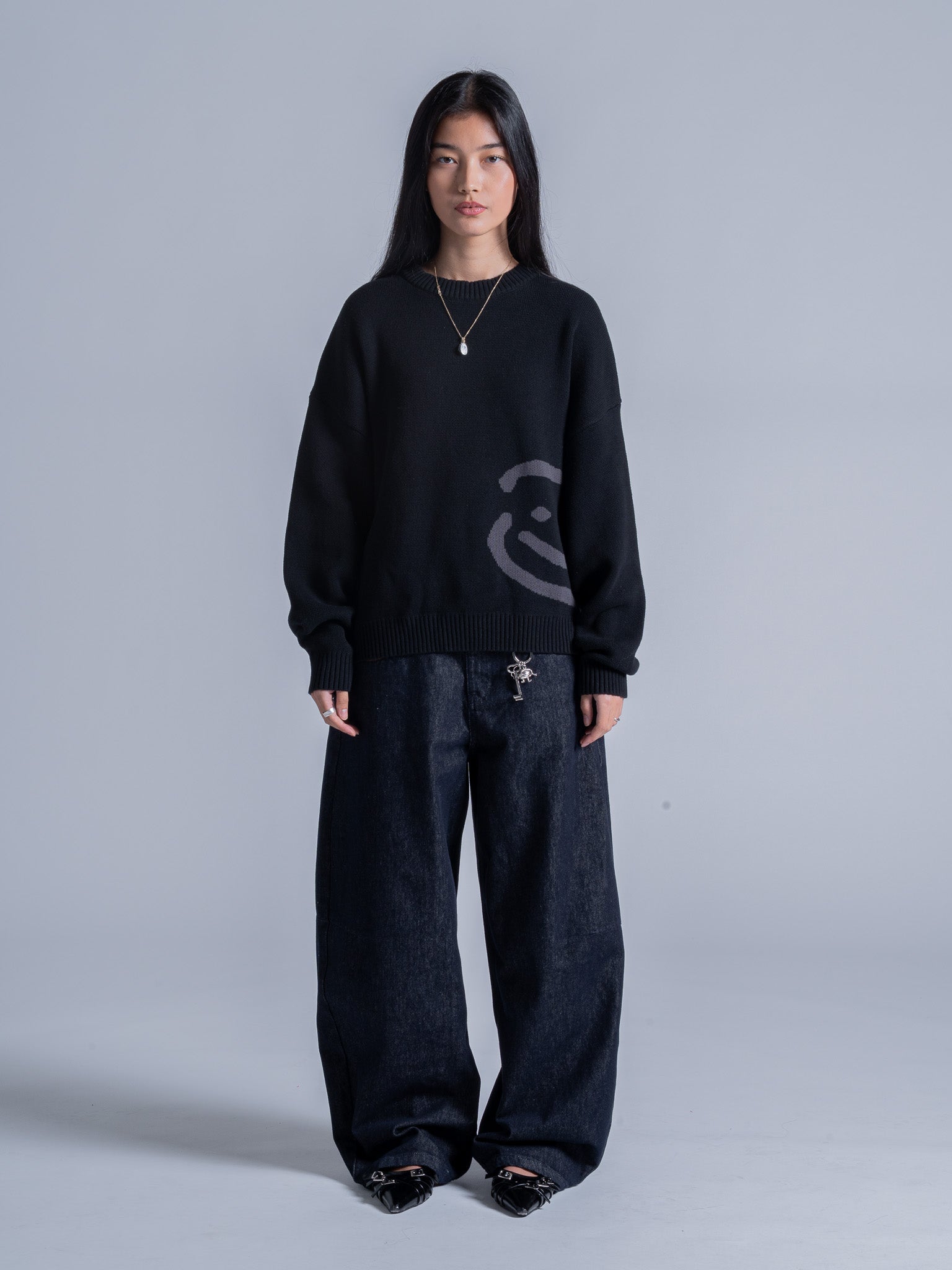 SMILEY LOGO KNIT - BLACK